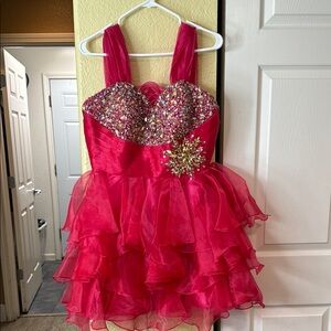 Stunning Pink Ruffled Dress with Beaded Bodice